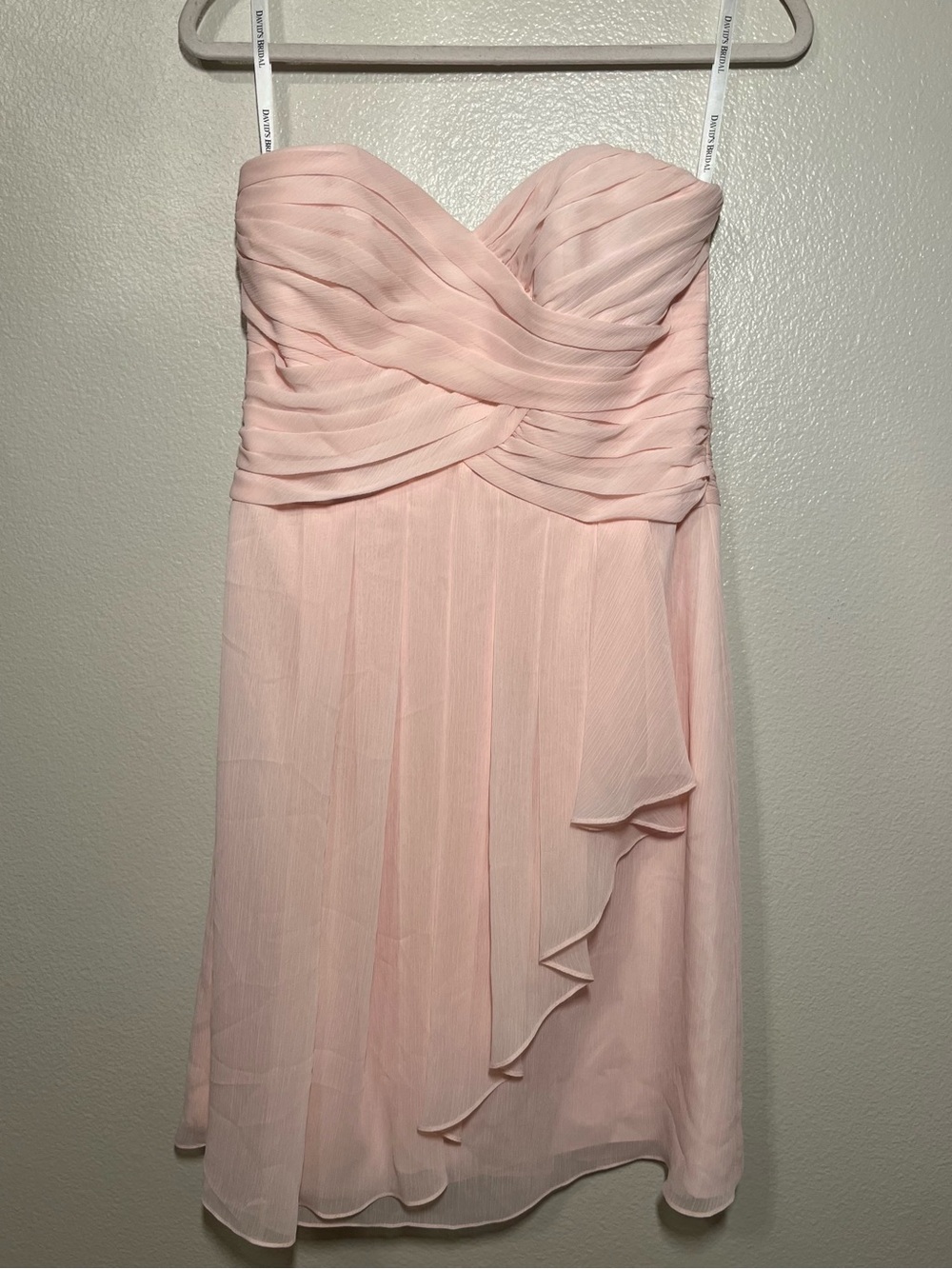 David's Bridal Strapless Chiffon Dress - Size 8. Color - Petal